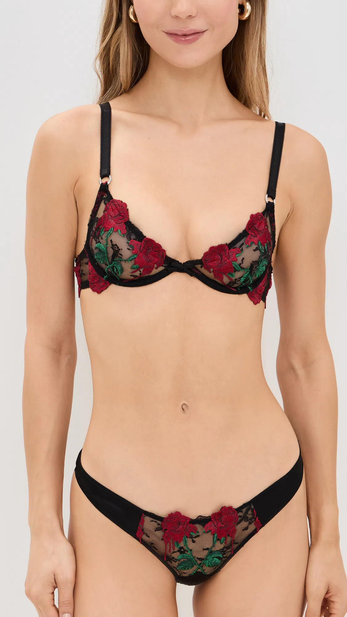 FLEUR DU MAL Lily Embroidered Thong In Patterned Black