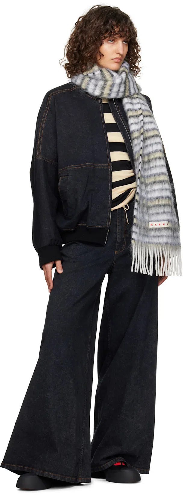 MARNI Black Marble Wide-leg Jeans In Mdn99 Black