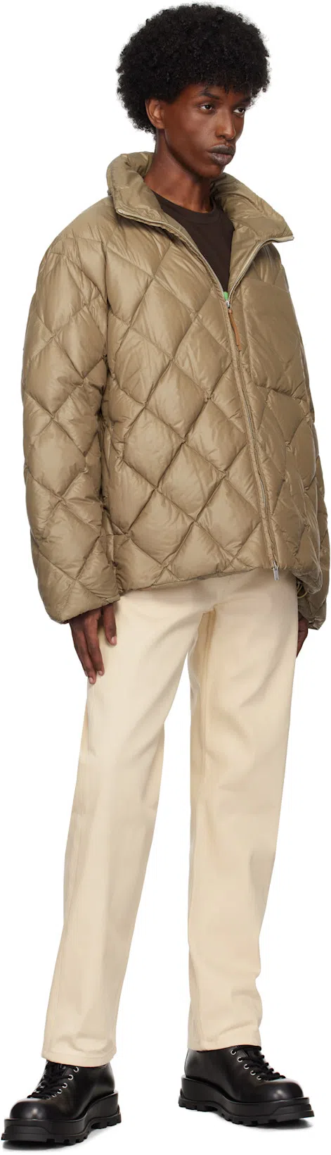 JIL SANDER Quilted High Collar Chest Pocket Jacket In Brown