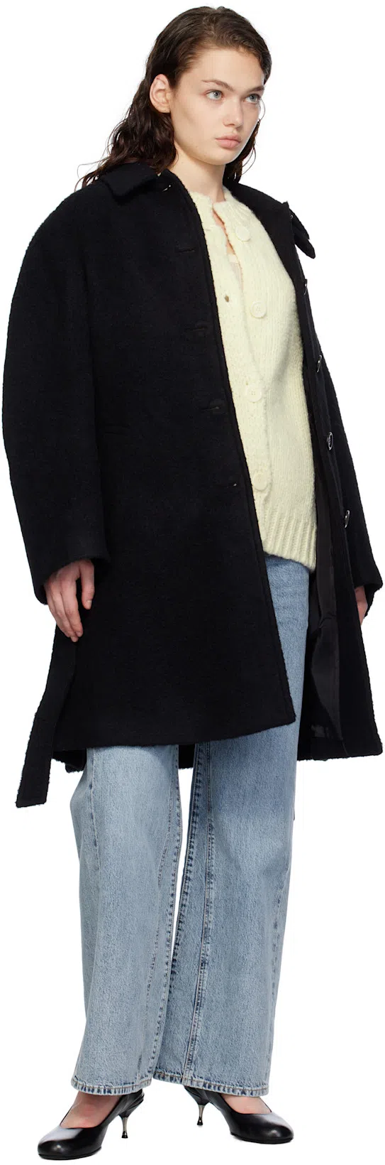 AMOMENTO Black Alpaca Raglan Coat