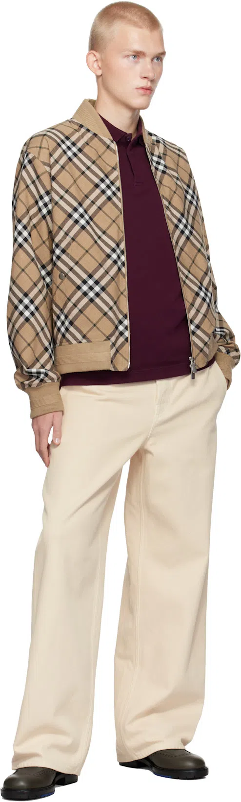 BURBERRY Check Pattern Zipped Cardigan In Brown