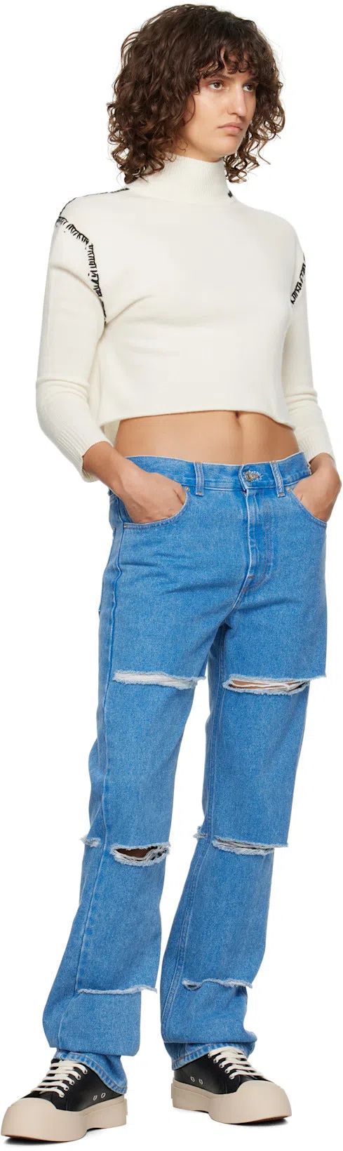 MARNI Stitched Detail Cropped Cardigan In White