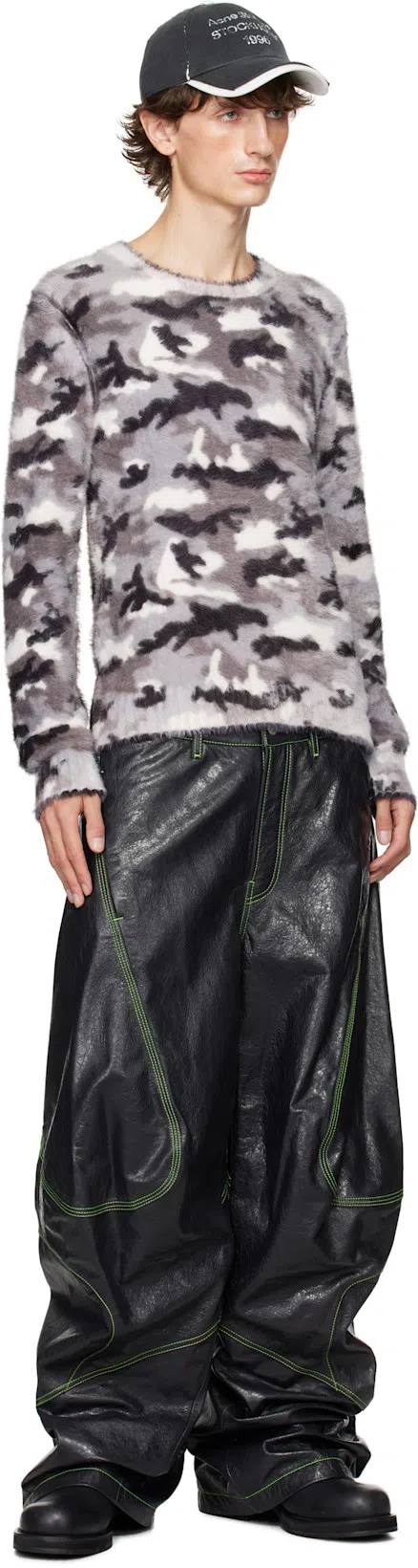 ACNE STUDIOS Gray Embroidered Leather Pants In Aa2 Anthracite Grey