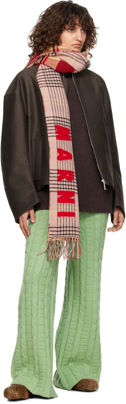 MARNI Brown Long Hair Calfskin Fussbett Sabot Loafers In 00m37 Tobacco