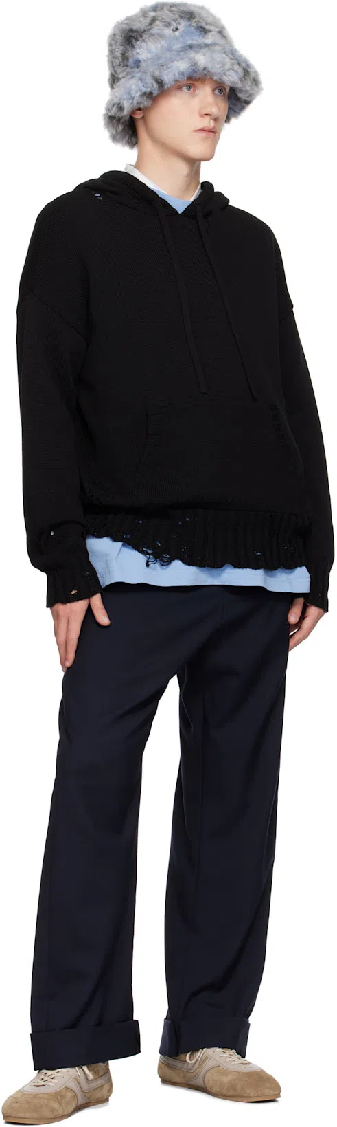 MARNI Hooded Knit Front Pocket In Black