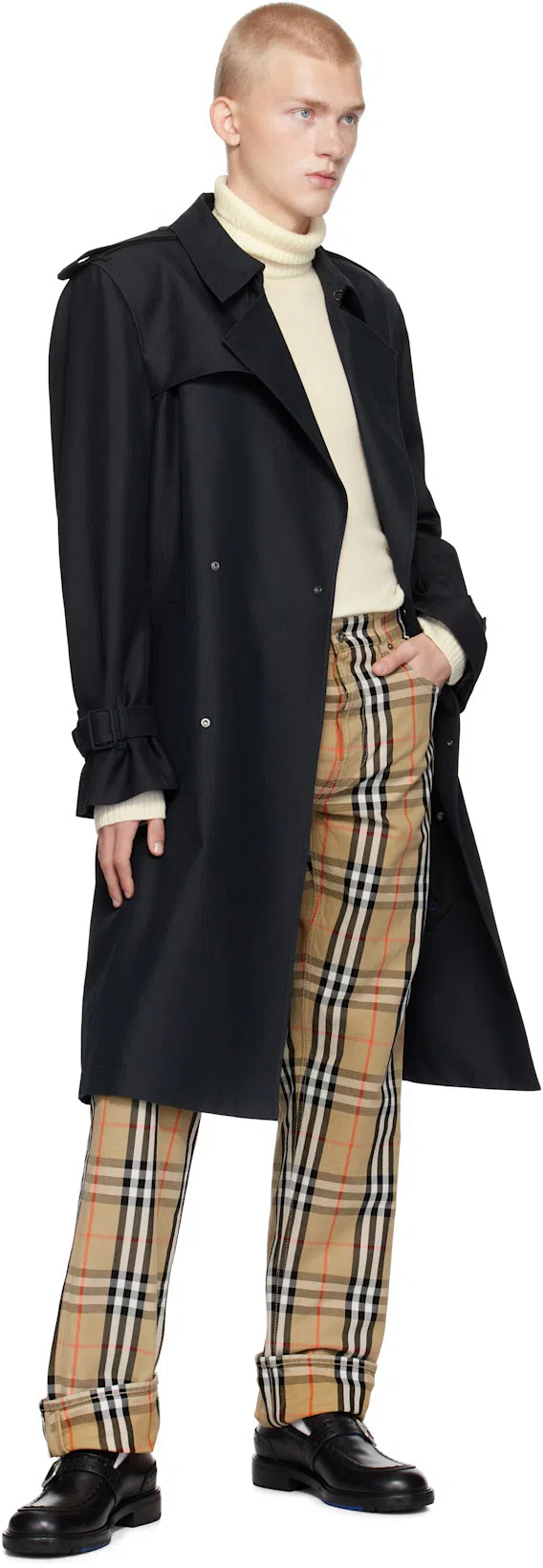 BURBERRY Double-breasted Silk Blend Trench Coat In Black