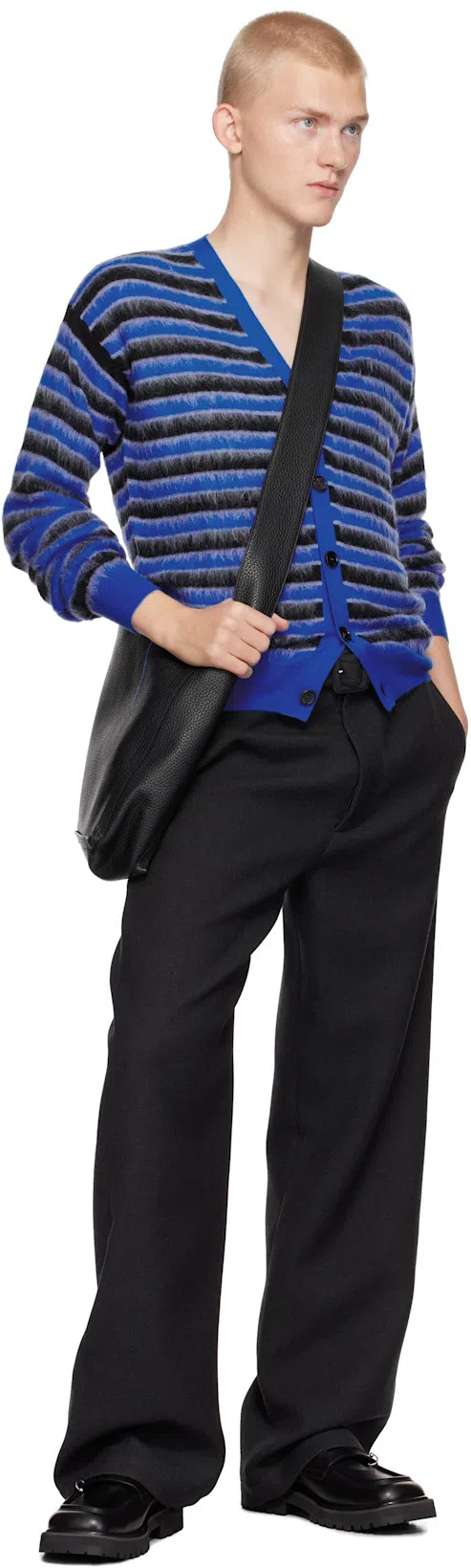 MARNI Striped Wool And Mohair Cardigan In Blue