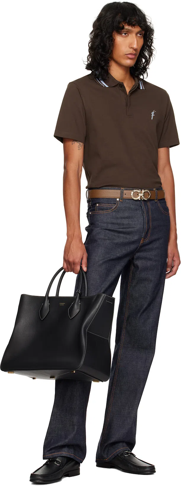 FERRAGAMO Large Calfskin Tote Bag In Black