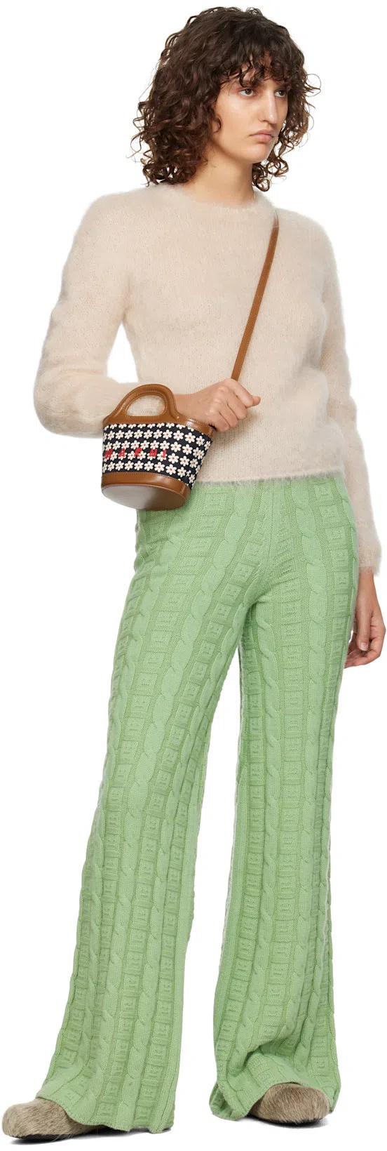 MARNI Square Toe Ballerina Shoes With Bow Detail In Multicolor