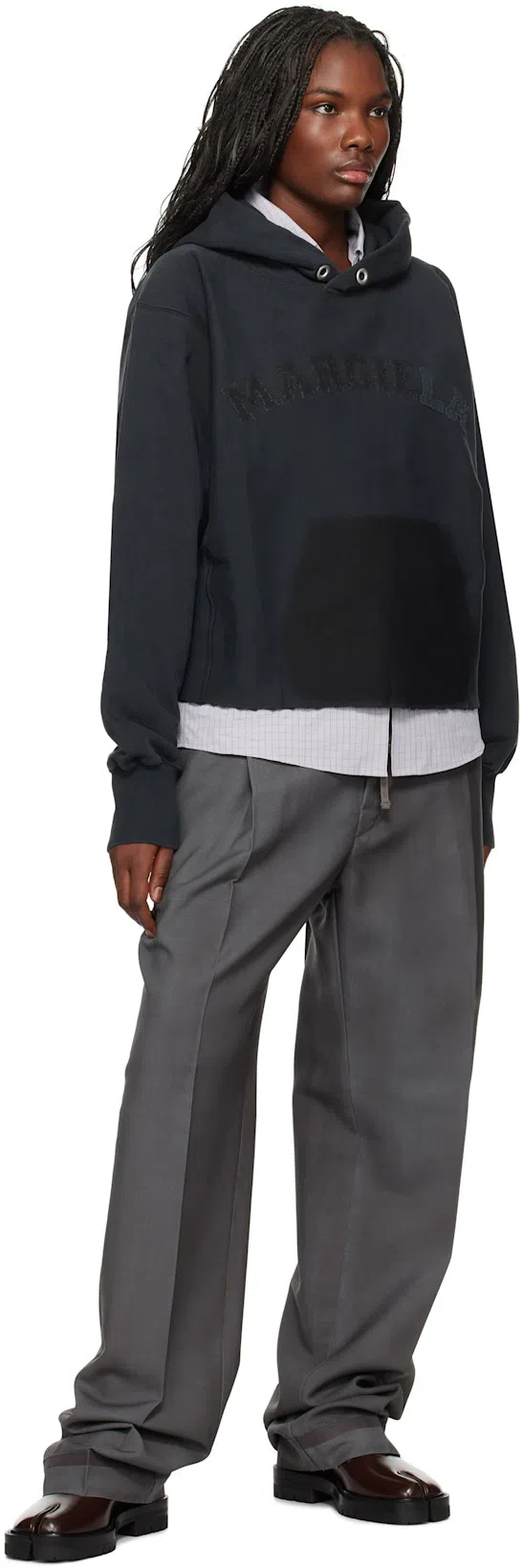 MAISON MARGIELA Embroidered Logo Jersey Cropped Hoodie In Black