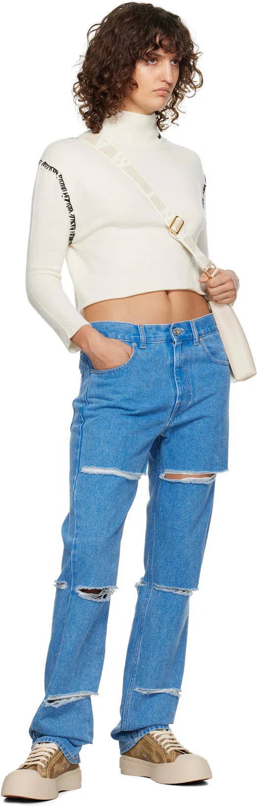 MARNI Stitched Detail Cropped Cardigan In White