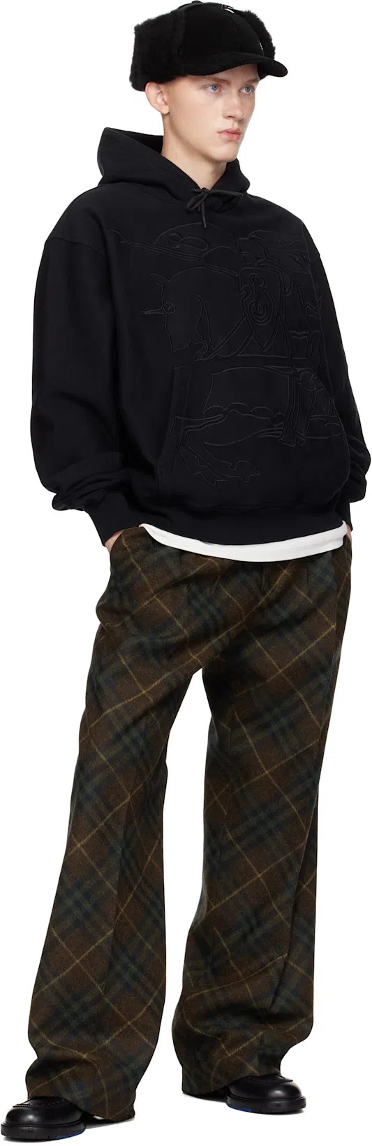 BURBERRY Cotton Cashmere Embroidered Logo Hoodie In Black