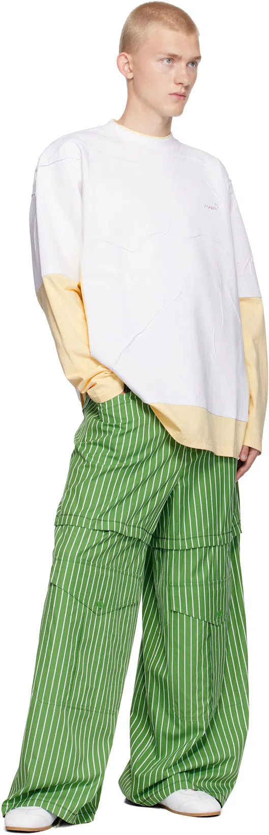 MARNI Green Striped Hybrid Cargo Pants In Stv35 Millet