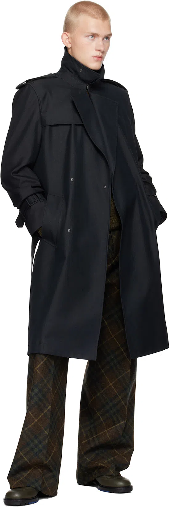 BURBERRY Brown Pleated Check Wool Tailored Trousers In Tor Ip Check