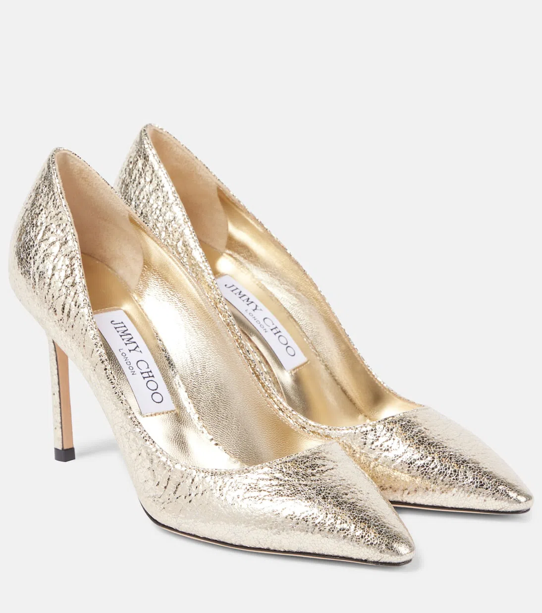 JIMMY CHOO Romy 85 Metallic Pointed-toe Pumps In Nude