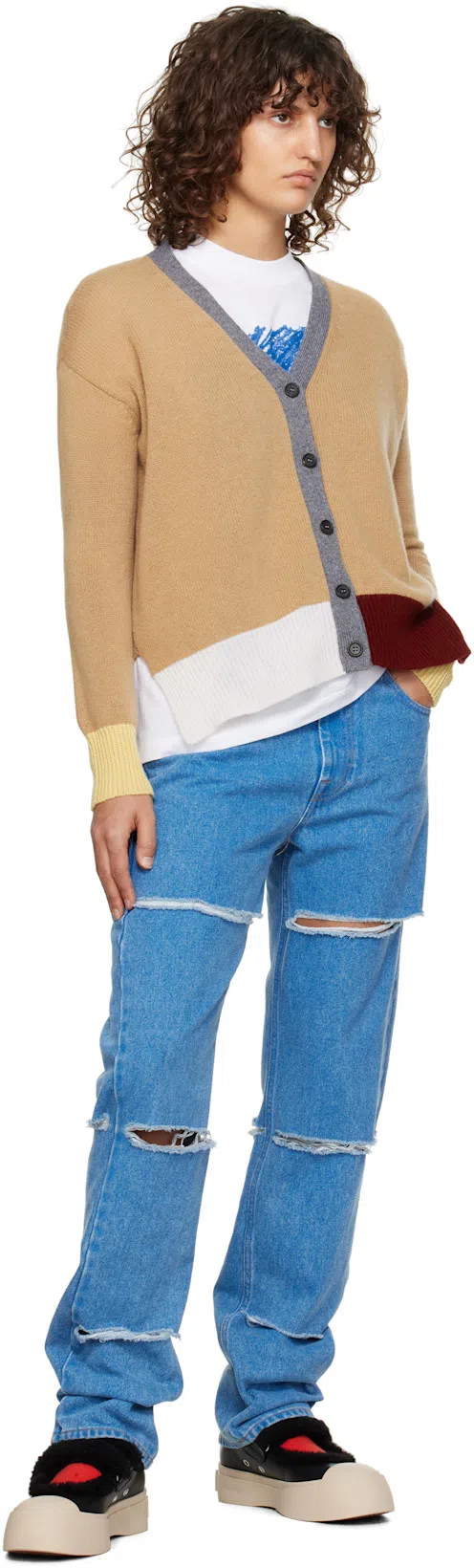 MARNI Blue Slashed Boyfriend Jeans In Bdb44 Cobalt