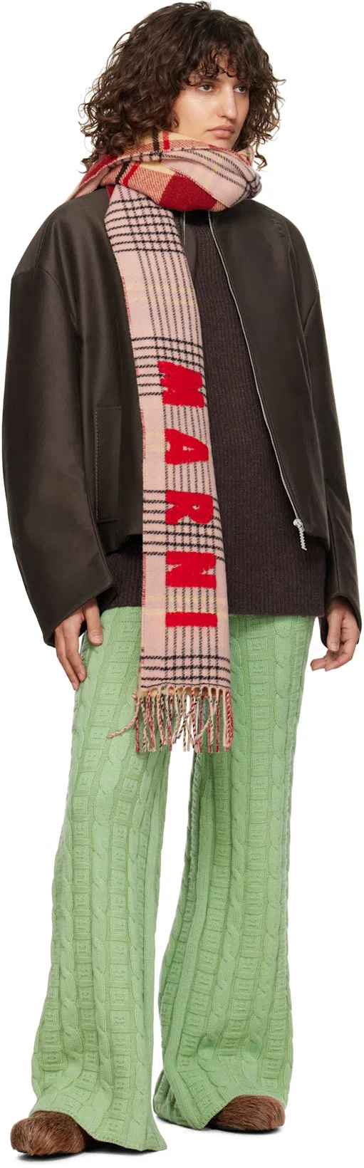 MARNI Brown Long Hair Calfskin Fussbett Sabot Loafers In 00m37 Tobacco