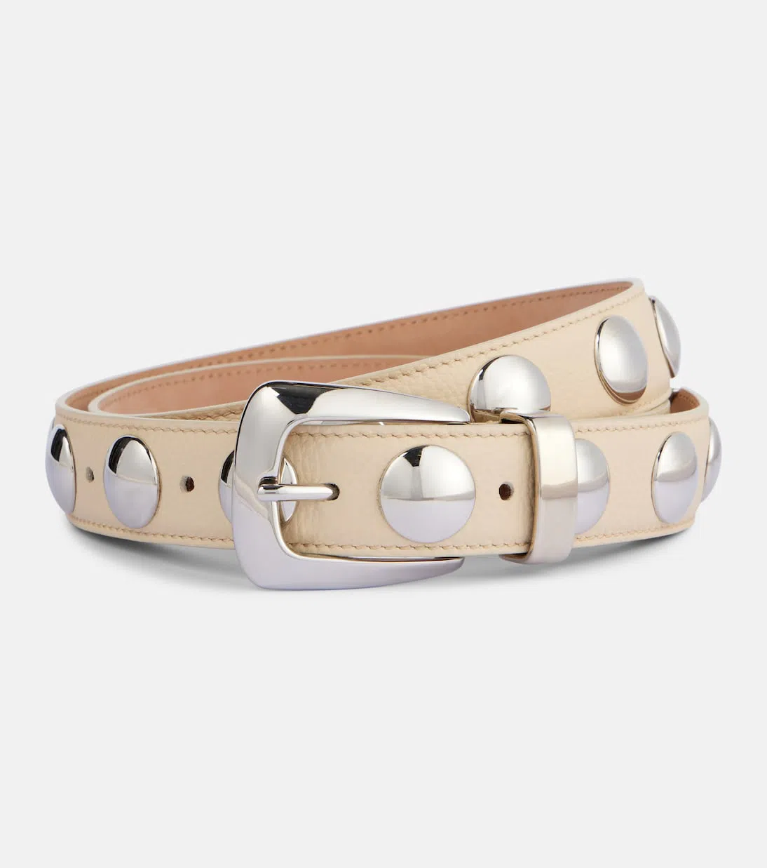 KHAITE Benny Studded Leather Belt In Dark Ivory