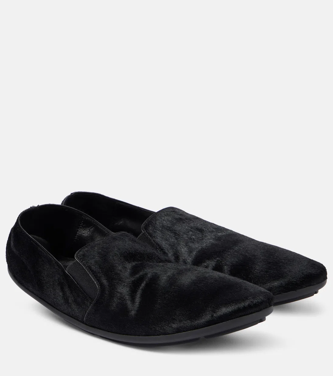 THE ROW 10mm Vincit Pony Hair Slip-on Loafers In Black