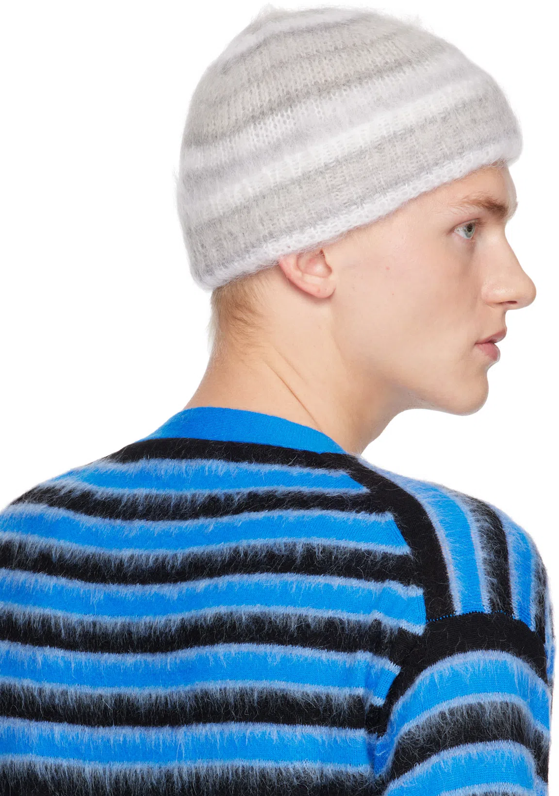 MARNI Striped Wool And Mohair Cardigan In Blue