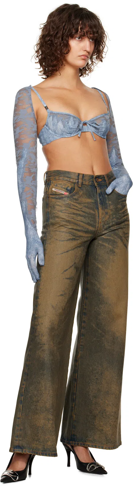 DIESEL Embellished Denim 1dr Shoulder Bag In Blue