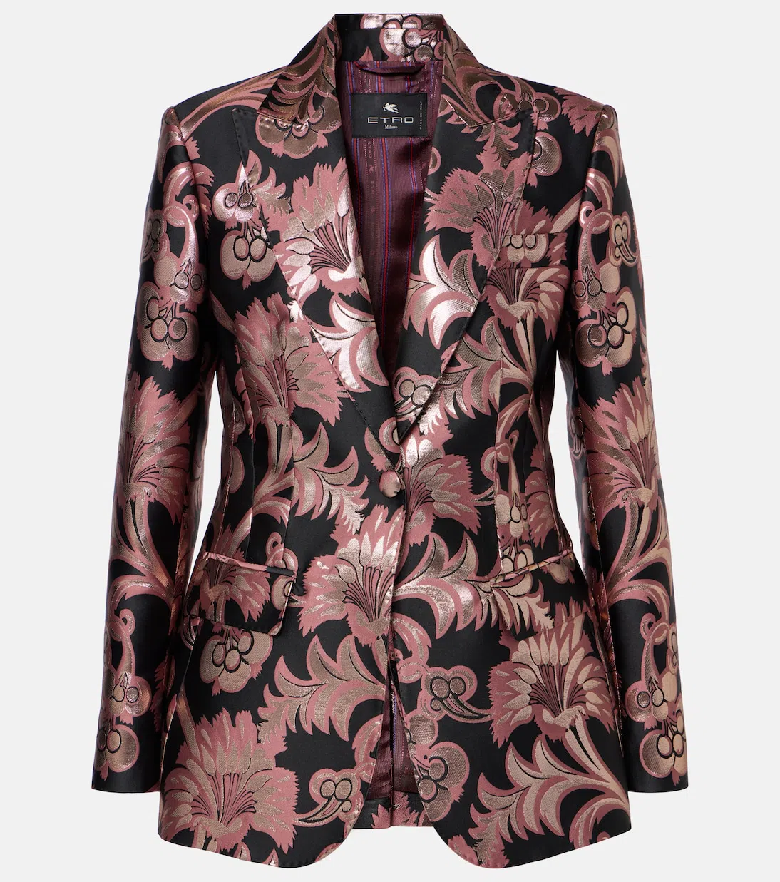 ETRO Floral Jacquard Blazer In Multicolour On Pink Base