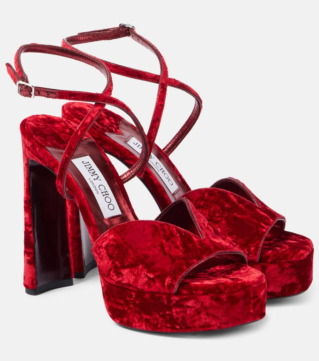 JIMMY CHOO Karli 125 Velvet Platform Sandals In Ruby Red