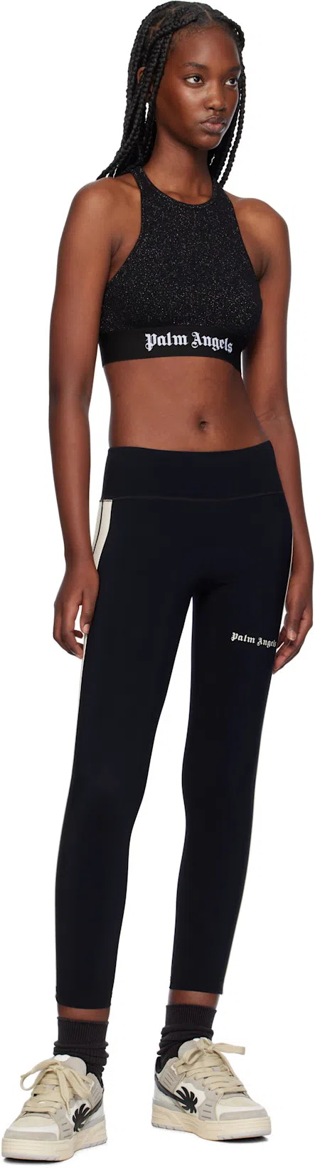 PALM ANGELS Classic Logo Cropped Lurex Top In Black