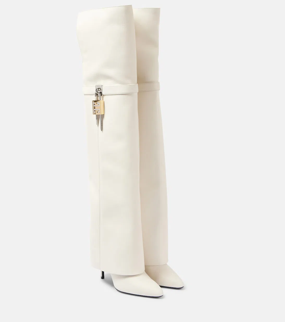 GIVENCHY Shark Lock Stiletto Over-the-knee Boots In Suede In Beige