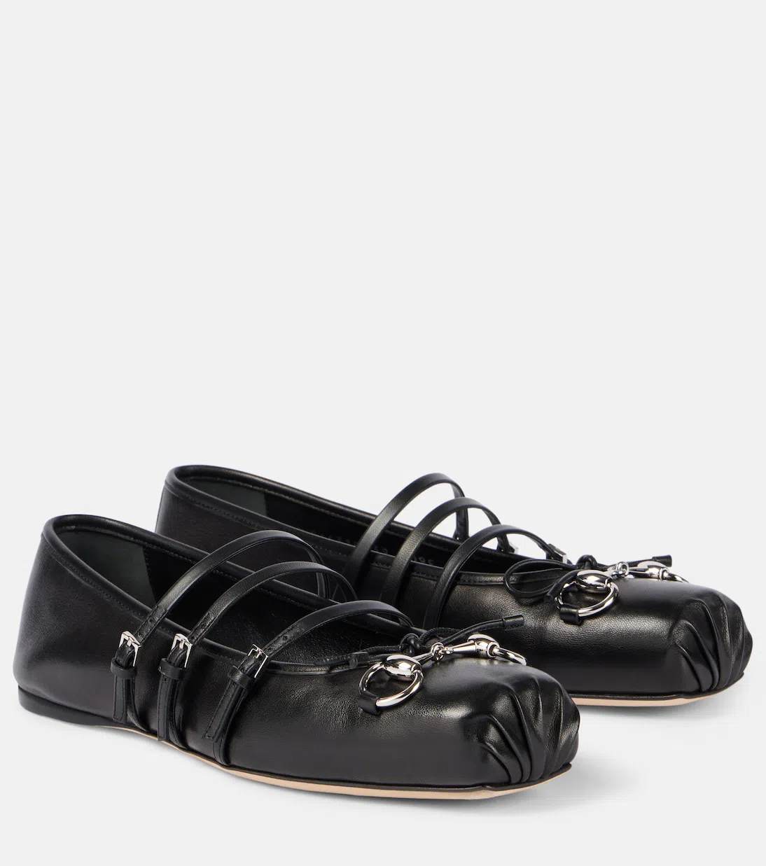 GUCCI Ppa Leather Ballet Flats With Horsebit In Black