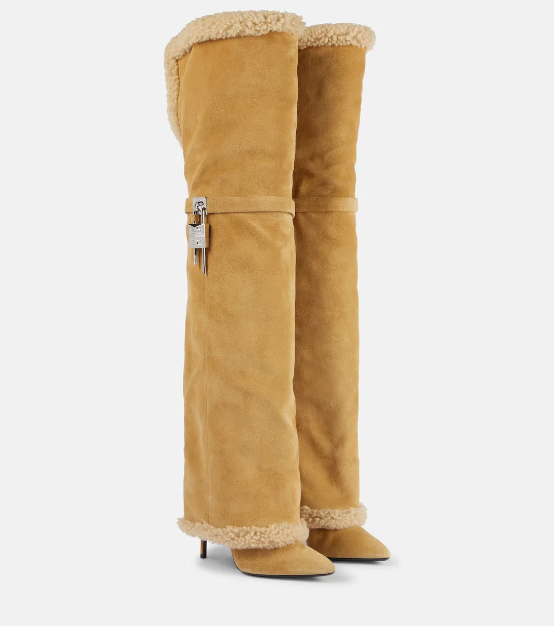 GIVENCHY Shark Lock Stiletto Suede Over-the-knee Boots In Beige