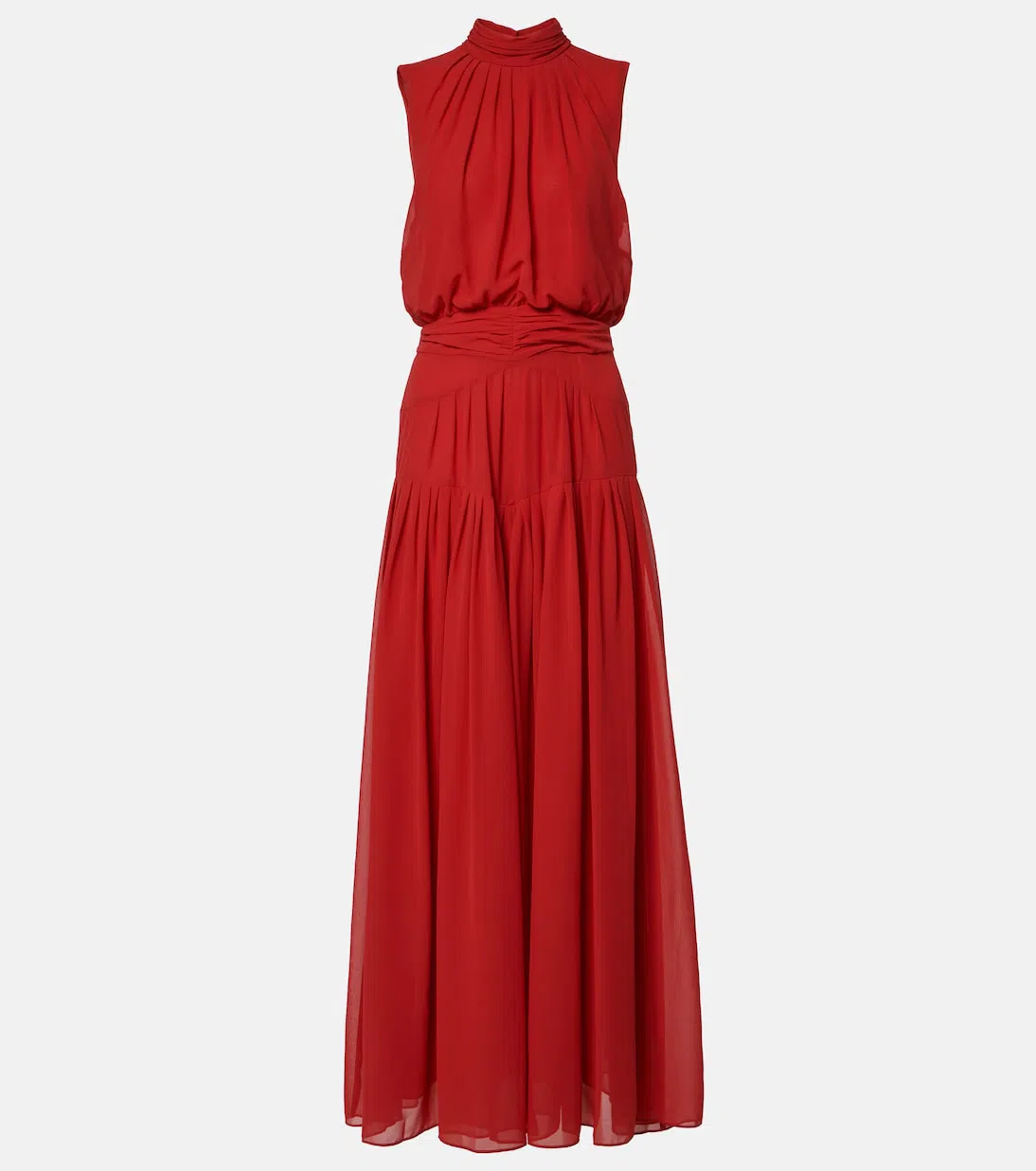DIANE VON FURSTENBERG Menon Sleeveless Pleated Mock-neck Gown In Red
