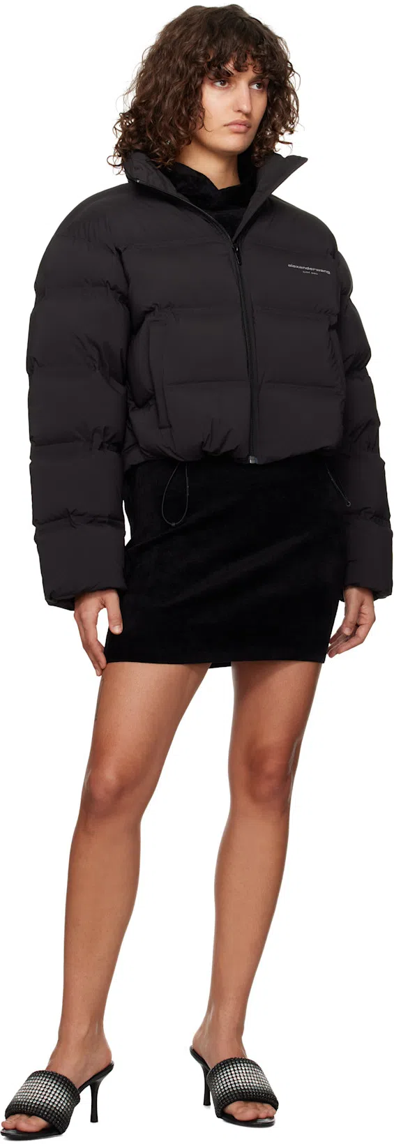 ALEXANDER WANG Heiress 85mm Mule Sandal In Crystal Mesh In Black