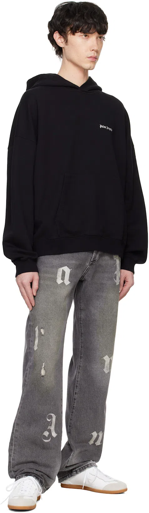 PALM ANGELS White Logo Print T-shirt In Gray