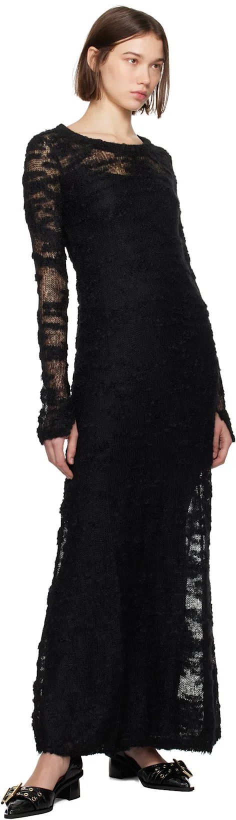 GANNI Chunky Buckle Open Cut Pumps In Black