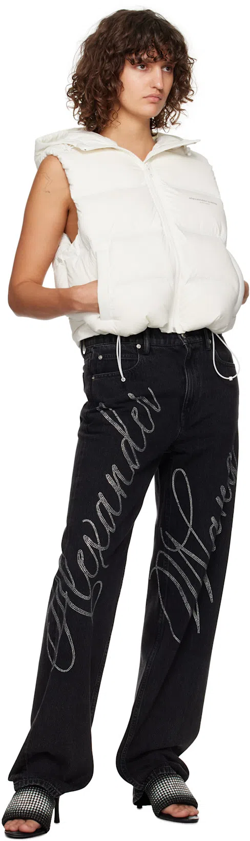 ALEXANDER WANG Heiress 85mm Mule Sandal In Crystal Mesh In Black