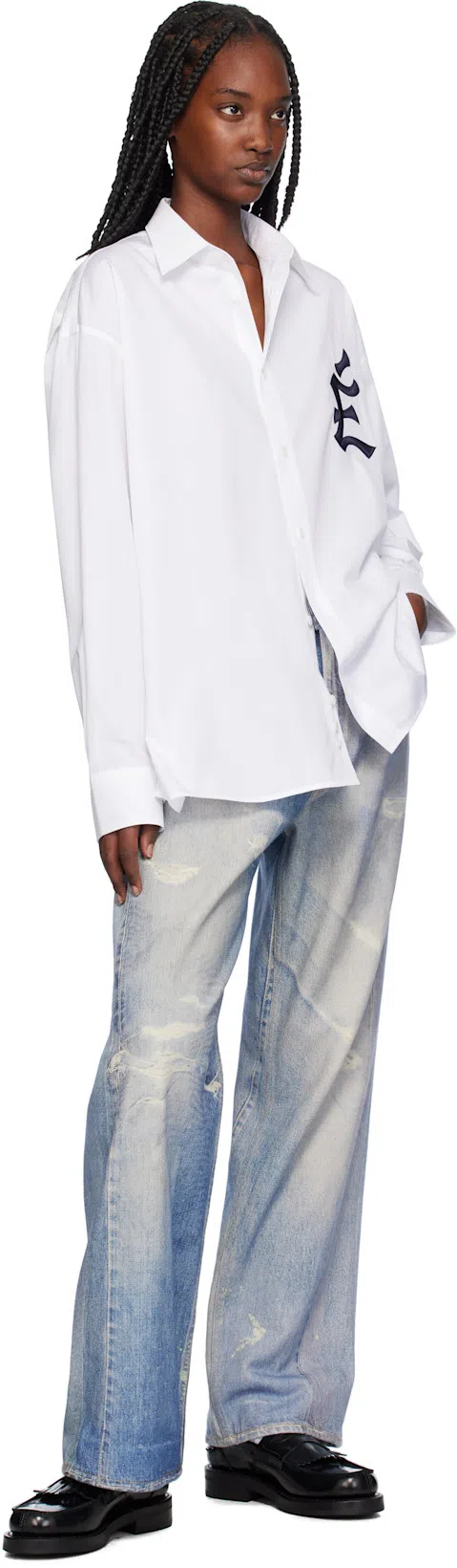 OUR LEGACY High Waist Boyfriend Jeans With Distressed Finish In Blue