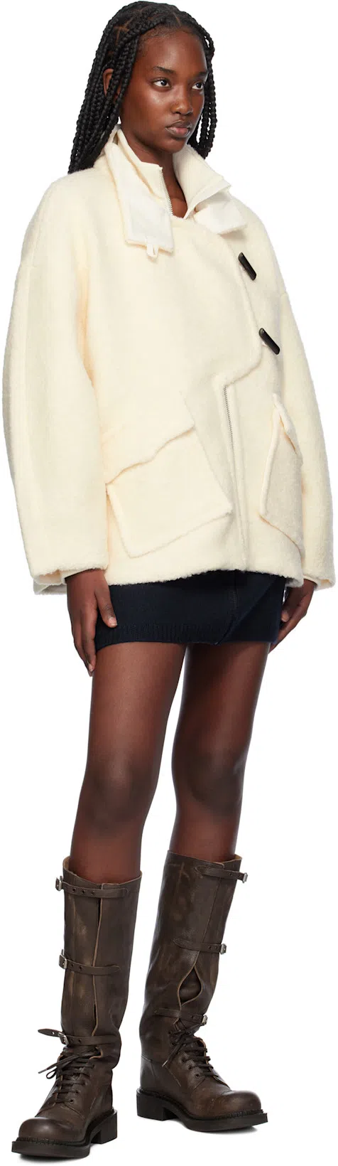 GANNI Bouclã© Wool Blend Over Jacket In White