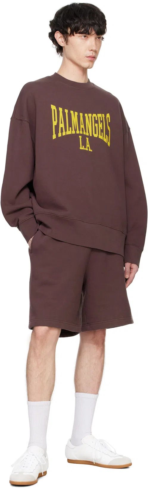 PALM ANGELS White Logo Print T-shirt In Gray