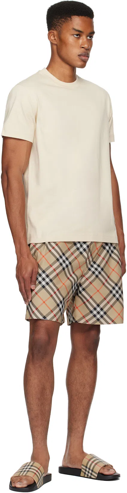 BURBERRY Beige Check Swim Shorts In Alabaster Pink