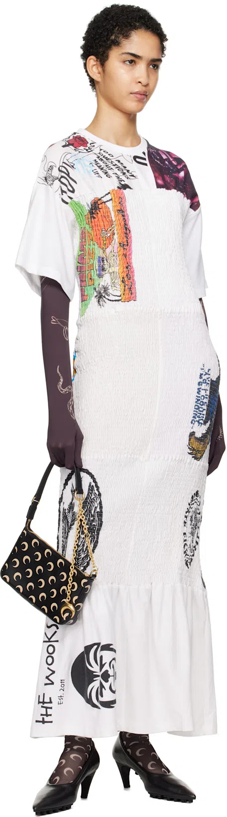 MARINE SERRE Brown Moon Print Mesh Tights