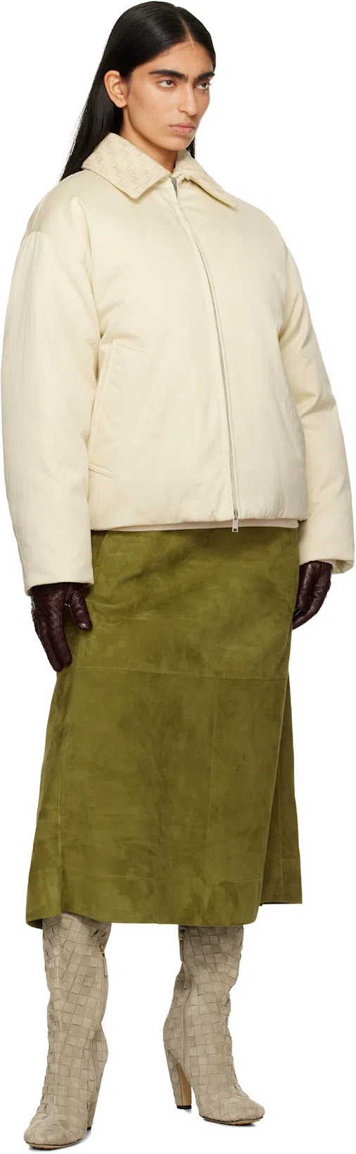 BOTTEGA VENETA Suede Leather Midi Skirt Clothing In Green