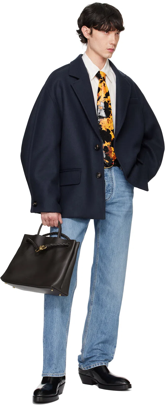 BOTTEGA VENETA Straight Leg Denim Trousers Green Patch In Blue