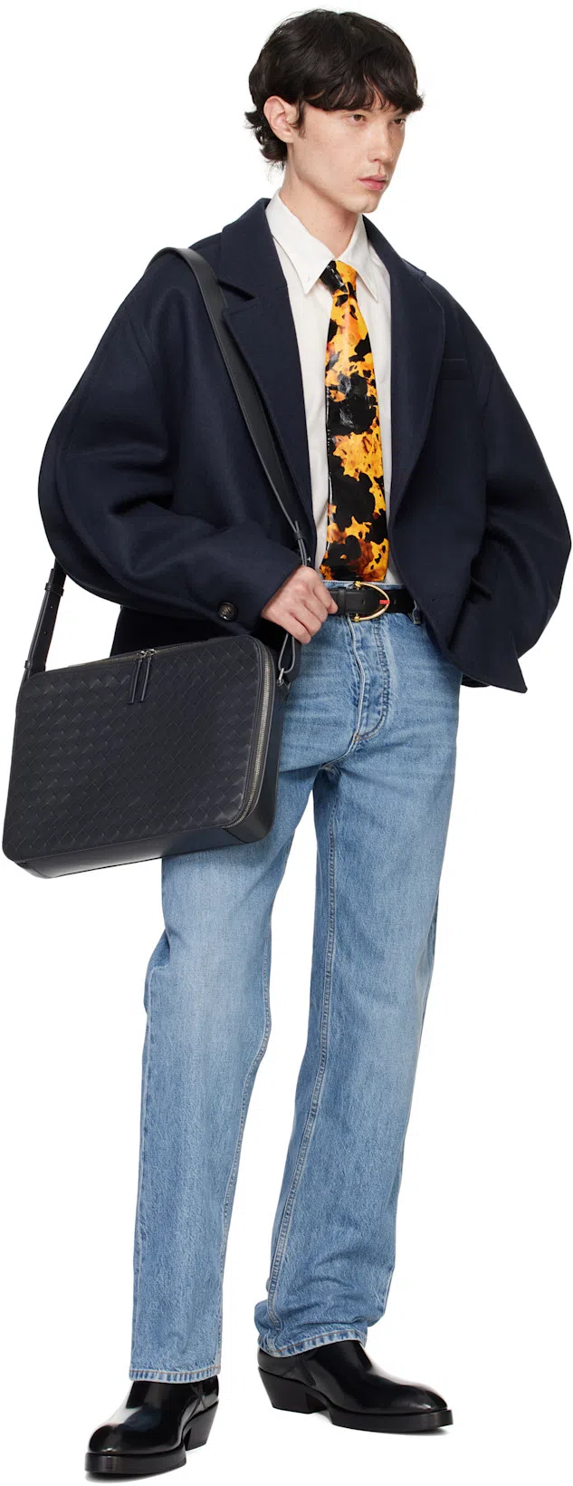 BOTTEGA VENETA Straight Leg Denim Trousers Green Patch In Blue