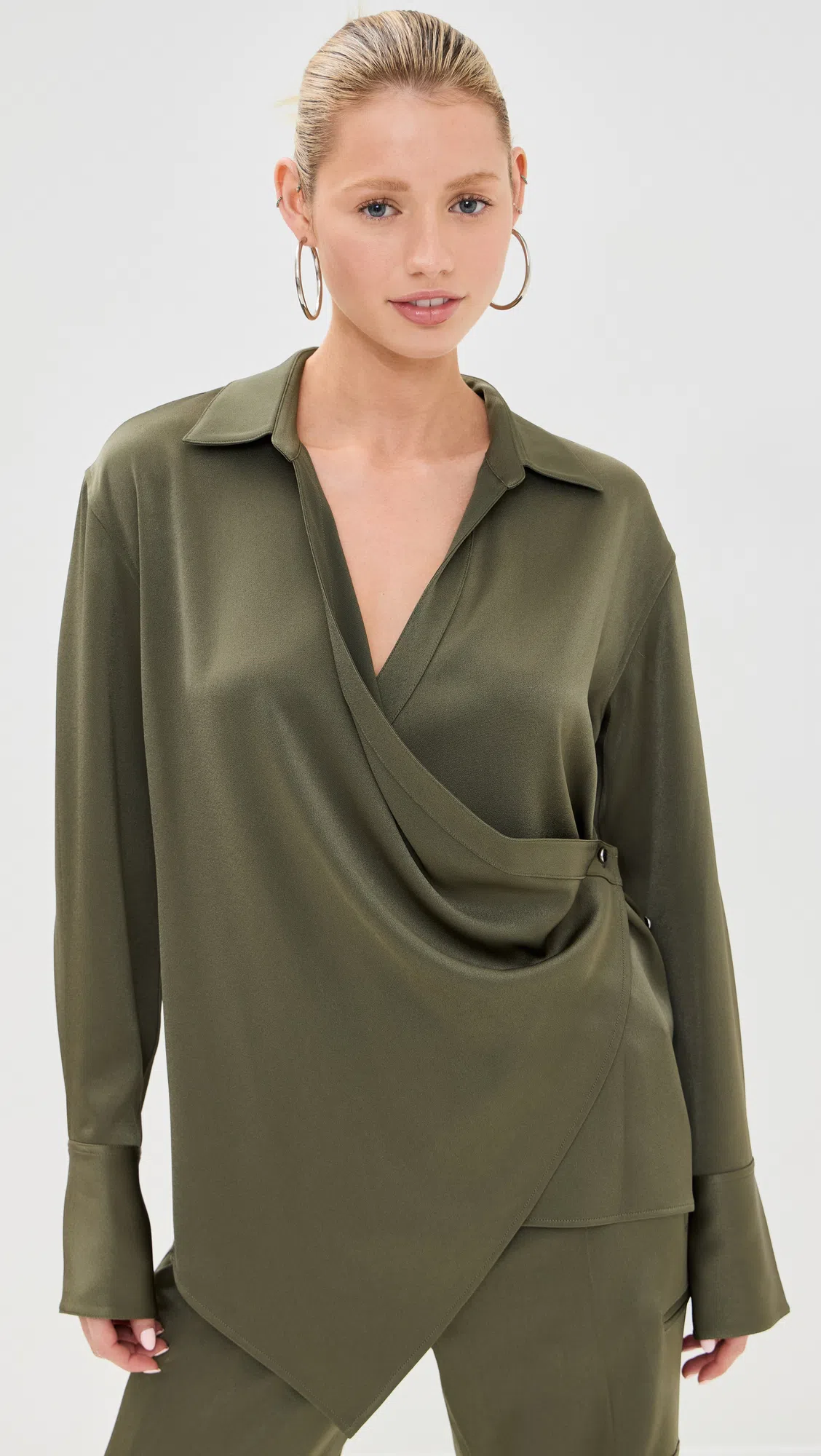 HELMUT LANG Wrap Relaxed Shirt In Olive In Green
