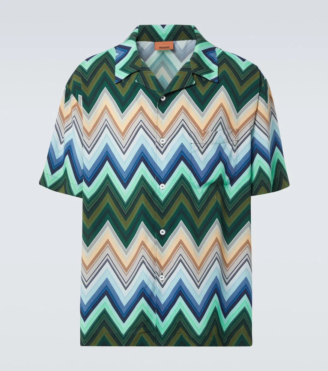 MISSONI Camicia Bowling In Viscosa Con Macro Zig Zag E Taschino In Green