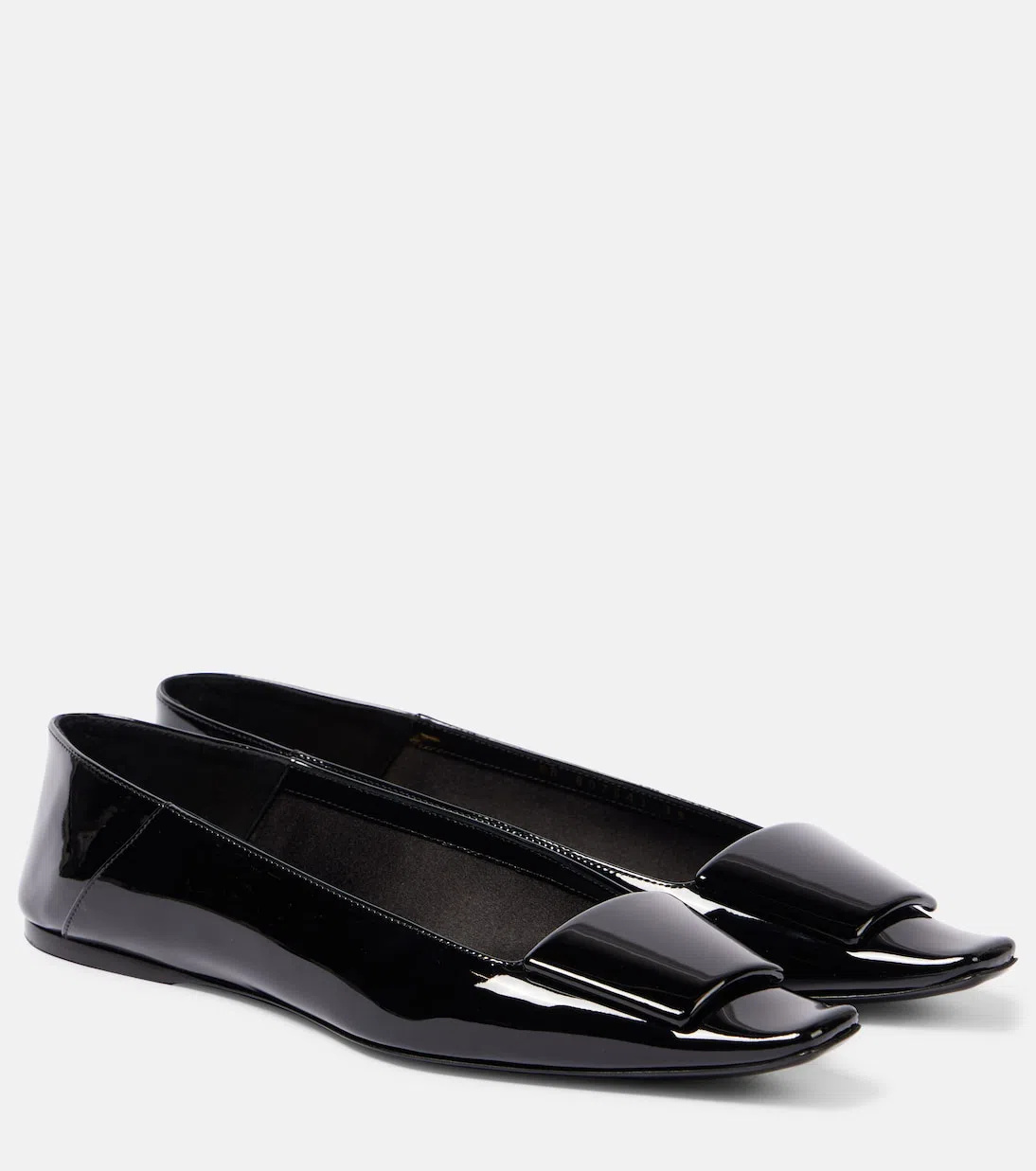 SAINT LAURENT Poppy Patent Buckle Foldable Ballerina Flats In Noir