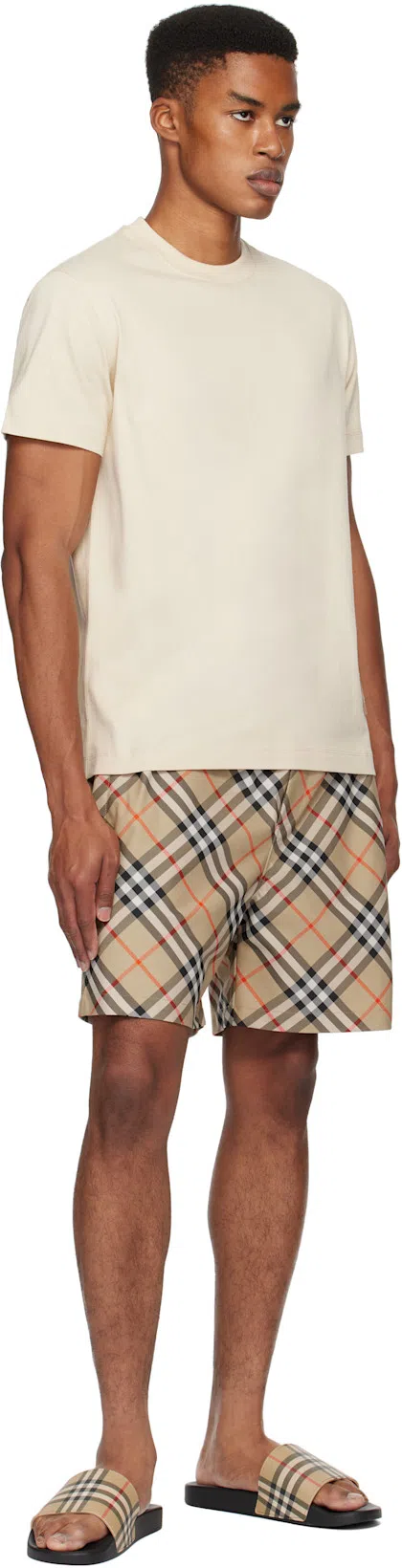 BURBERRY Beige Check Swim Shorts In Alabaster Pink