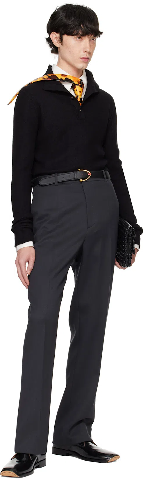 BOTTEGA VENETA Black Cobble Messenger Bag In Black-gold