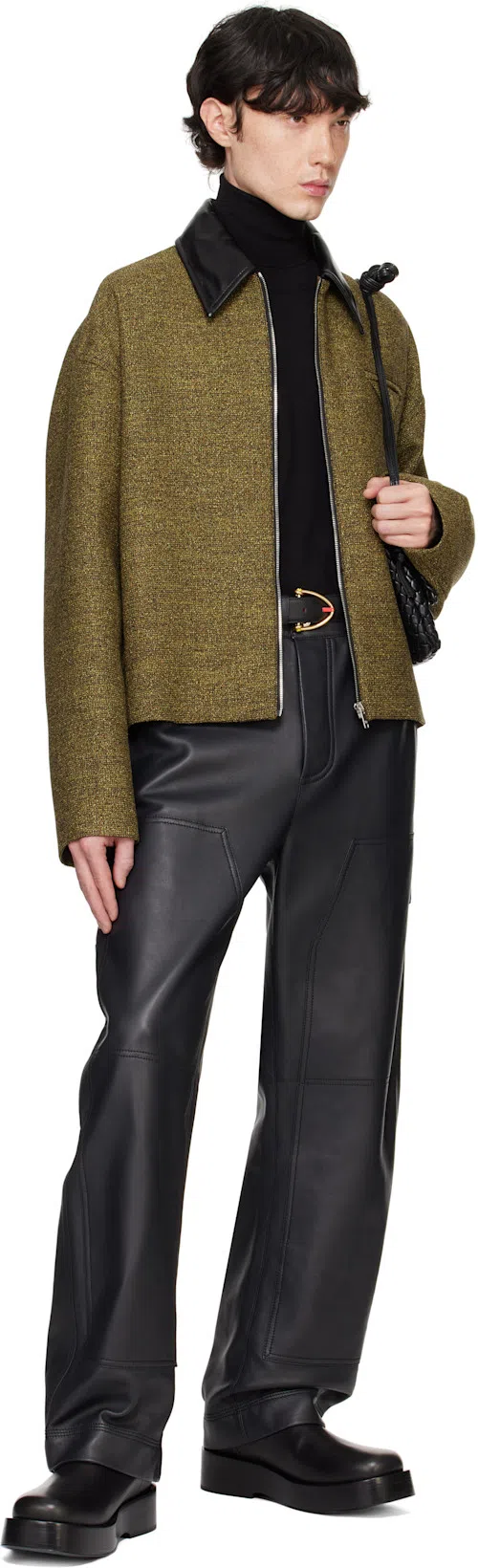 BOTTEGA VENETA Black Cobble Messenger Bag In Black-gold